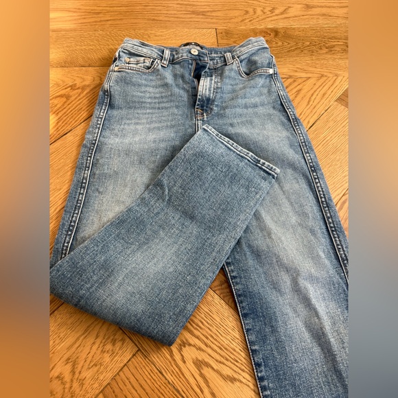 7 For All Mankind Blue Straight Leg Jeans Womens - Picture 4 of 12
